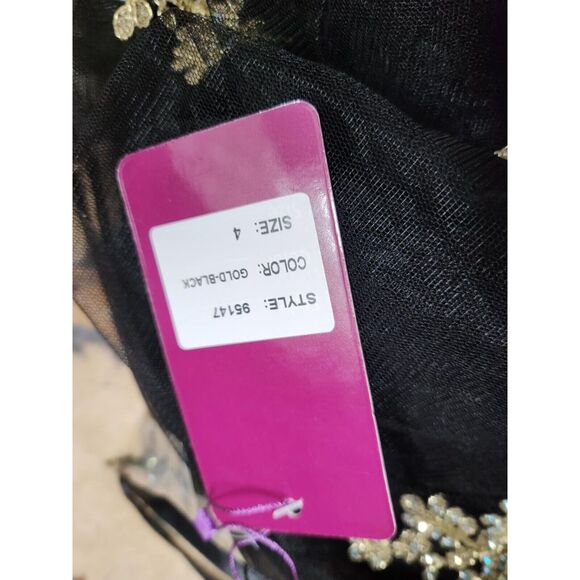 Abby Paris Tulle w/Embroidery Formal Gown Dress Black & Gold Size 4 - Picture 10 of 11